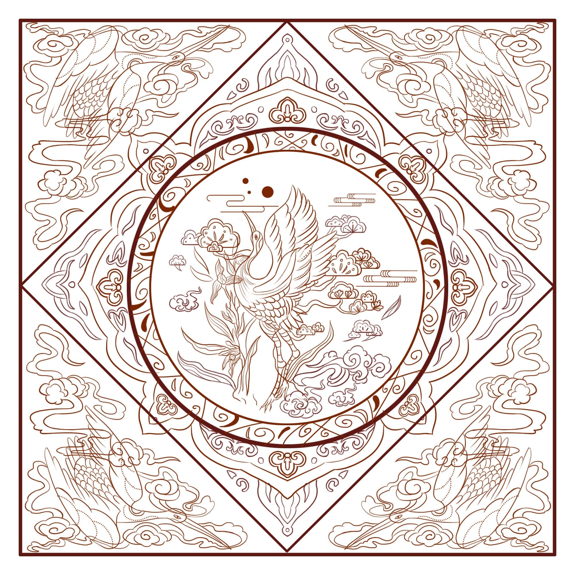 鹤纹——鹤唳九霄线稿